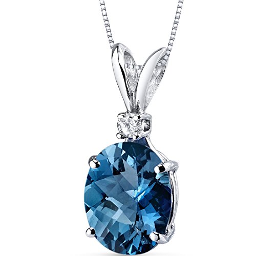 London Blue Topaz Diamond Solitaire Pendant in 14K White Gold