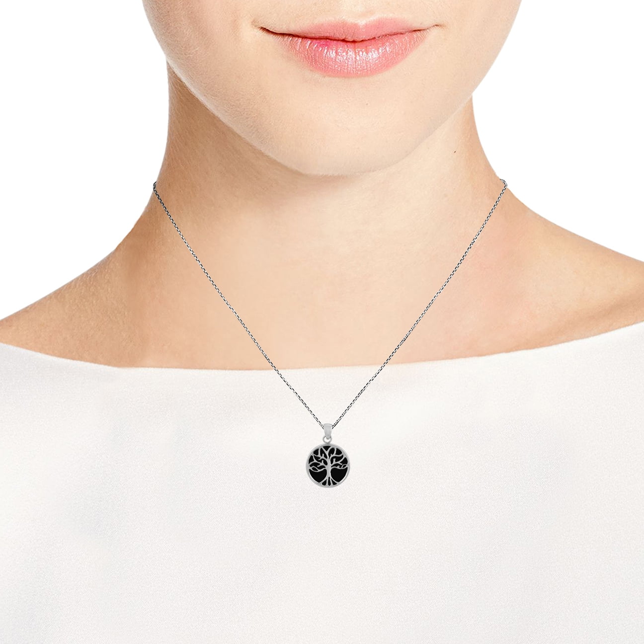 Tree Of Life Black Onyx Silver Pendant Necklace