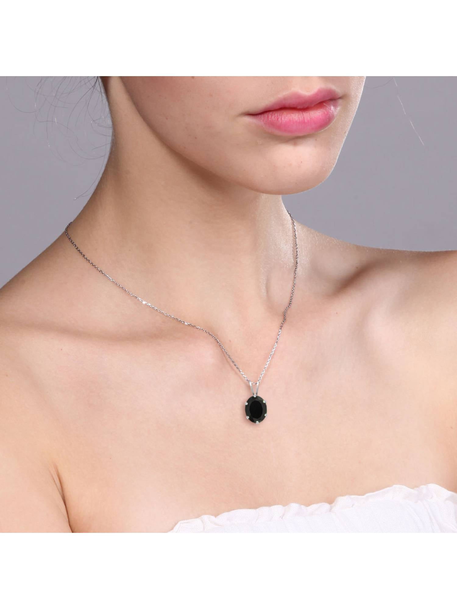 Black Onyx Pendant Necklace for Women in Sterling Silver