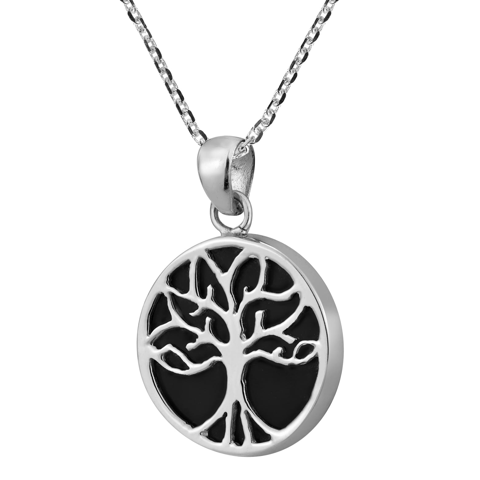 Tree Of Life Black Onyx Silver Pendant Necklace