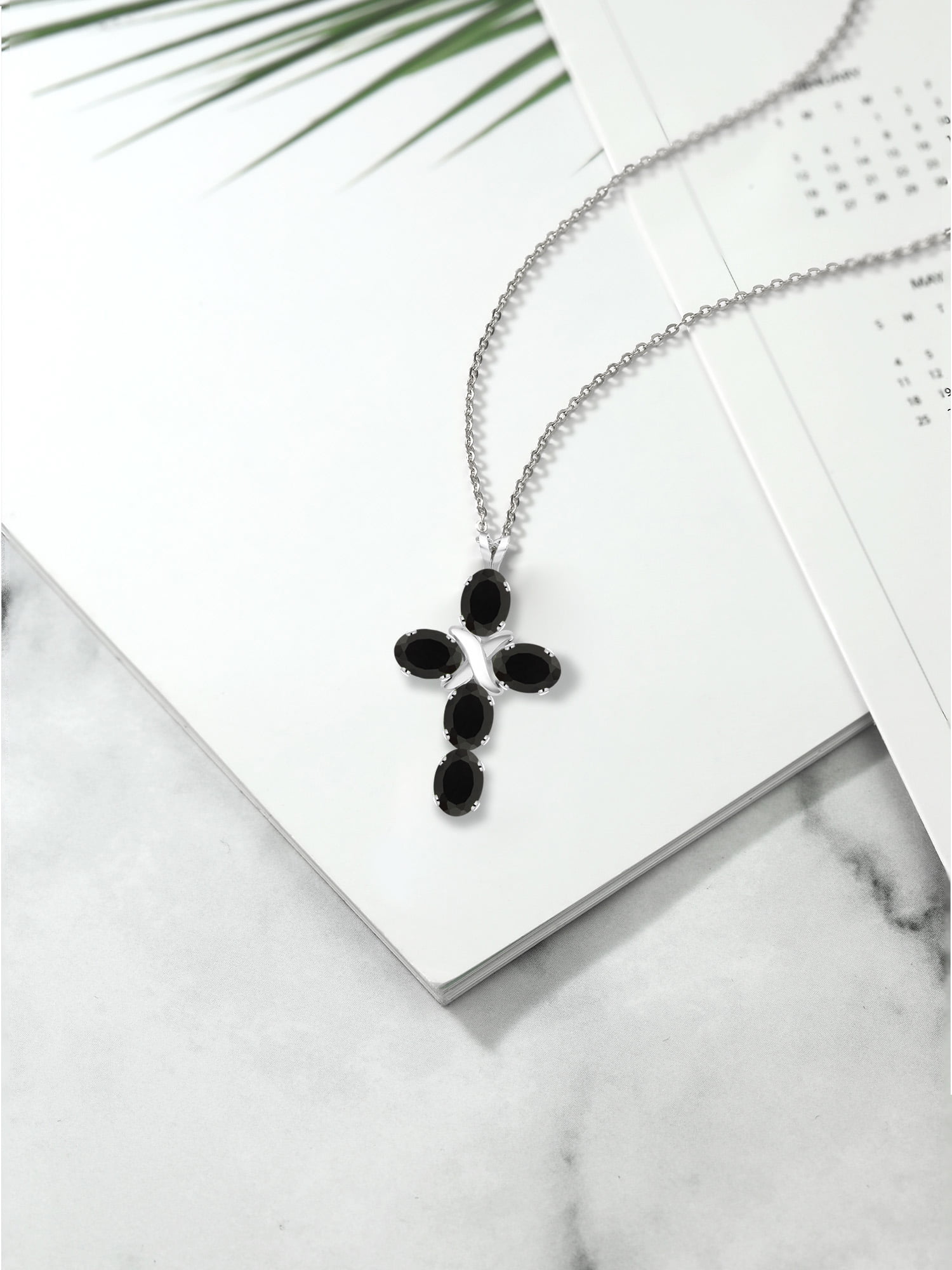 Black Onyx Cross Pendant Necklace, December Birthstone - 925 Sterling Silver