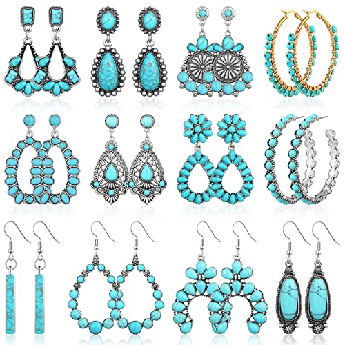Turquoise Earring Set: Dangle, Stud, Round, Metal
