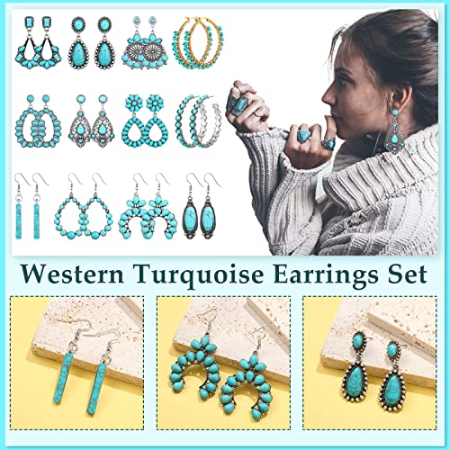 Turquoise Earring Set: Dangle, Stud, Round, Metal
