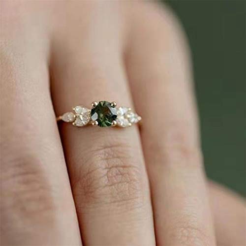 Square Simulated Emerald Gemstone Engagement Ring for Women
