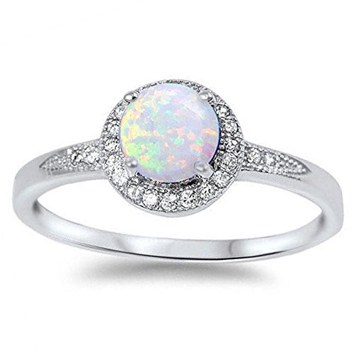 White Opal & CZ Sterling Silver Ring size 7