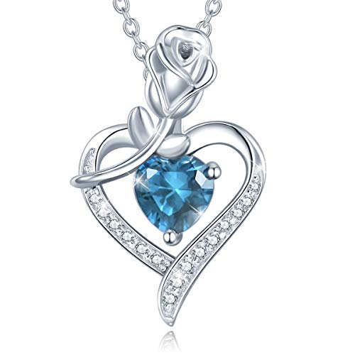 AGVANA Blue Topaz Necklace - Rose Heart Pendant