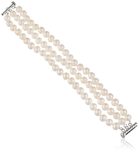 3-Row White Freshwater Pearl Bracelet, Sterling Silver, 7.25
