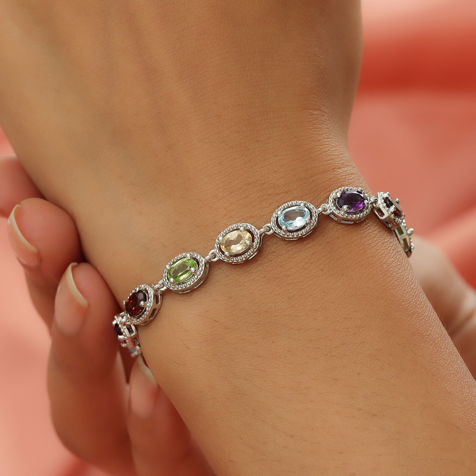 Peridot Amethyst Tennis Bracelet in 925 Sterling Silver