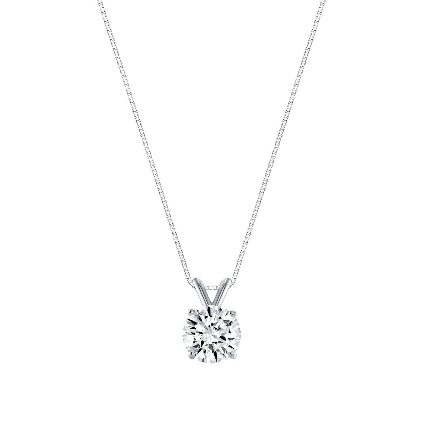 1 Ct Created Diamond Solid 14K White Gold Necklace
