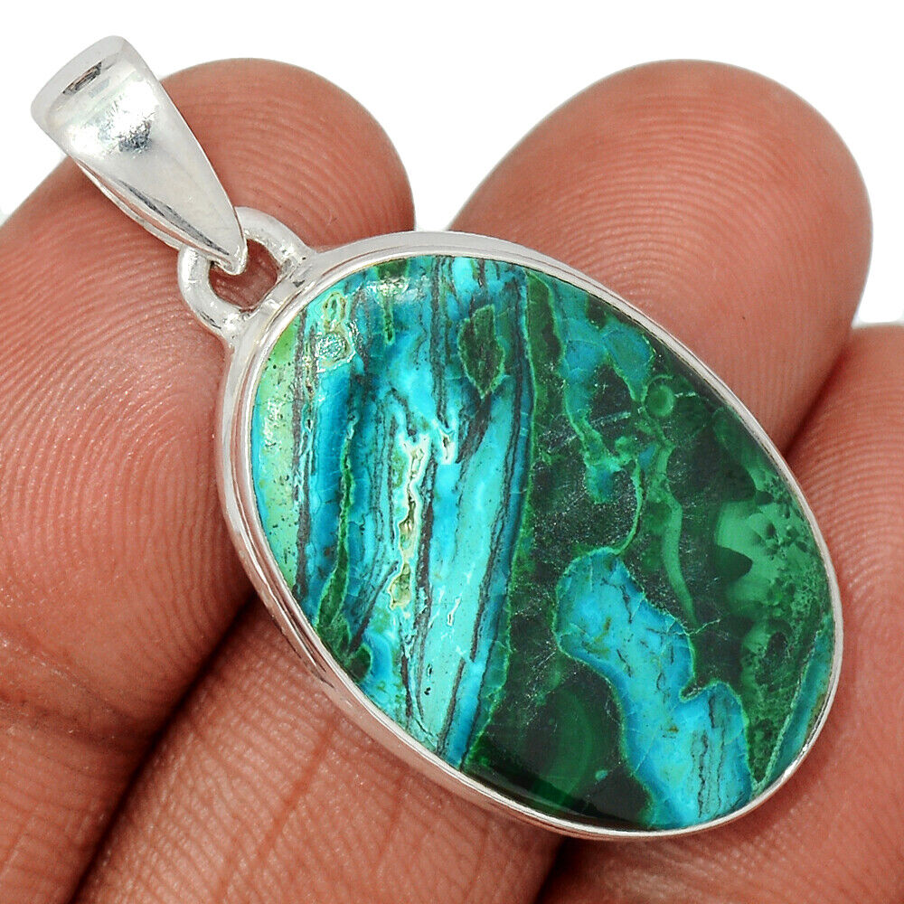 Malachite Chrysocolla 925 Silver Pendant - Congo Gemstone