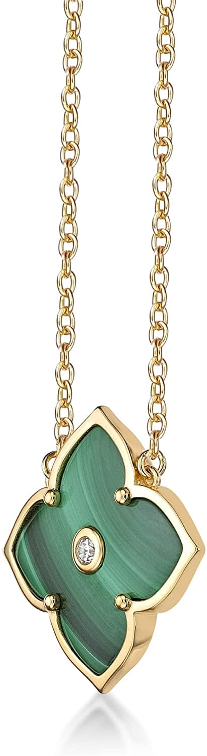Lavari Jewelers Malachite Flower Necklace in 925 Silver