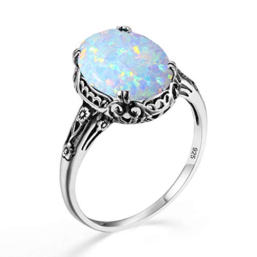 6CT White Opal Sterling Silver Floral Ring