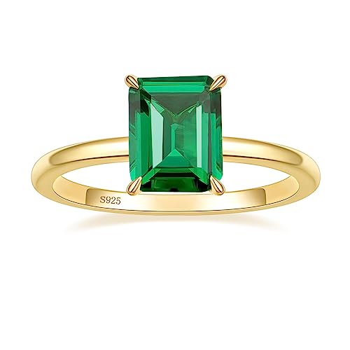 Green Emerald Solitaire Silver Engagement Ring Set Size 9