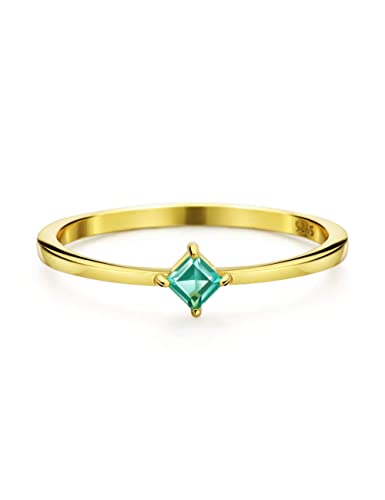 Dainty Emerald Square Cut Gold Plated Sterling Silver Statement Rings