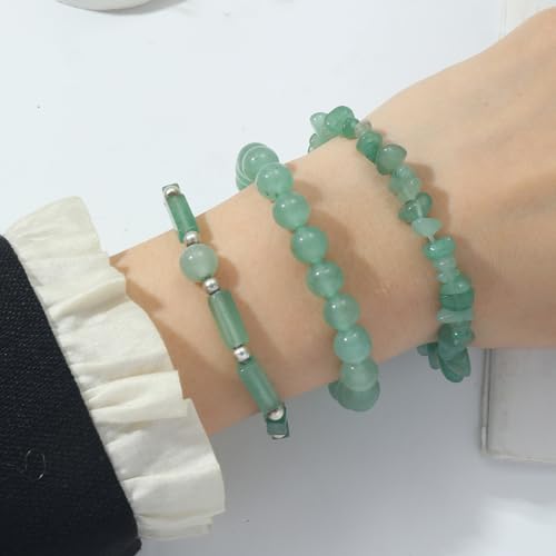 Set of 3 Green Jade Beaded Stretch Bracelets