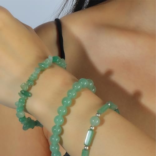 Set of 3 Green Jade Beaded Stretch Bracelets