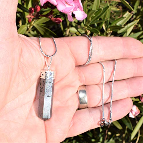 Faceted Hematite Crystal Pencil Point Pendant with Selenite
