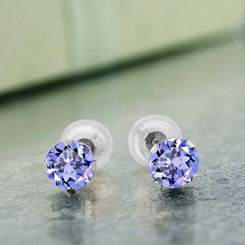 White Gold Tanzanite Stud Earrings, 1.00 Cttw, Round