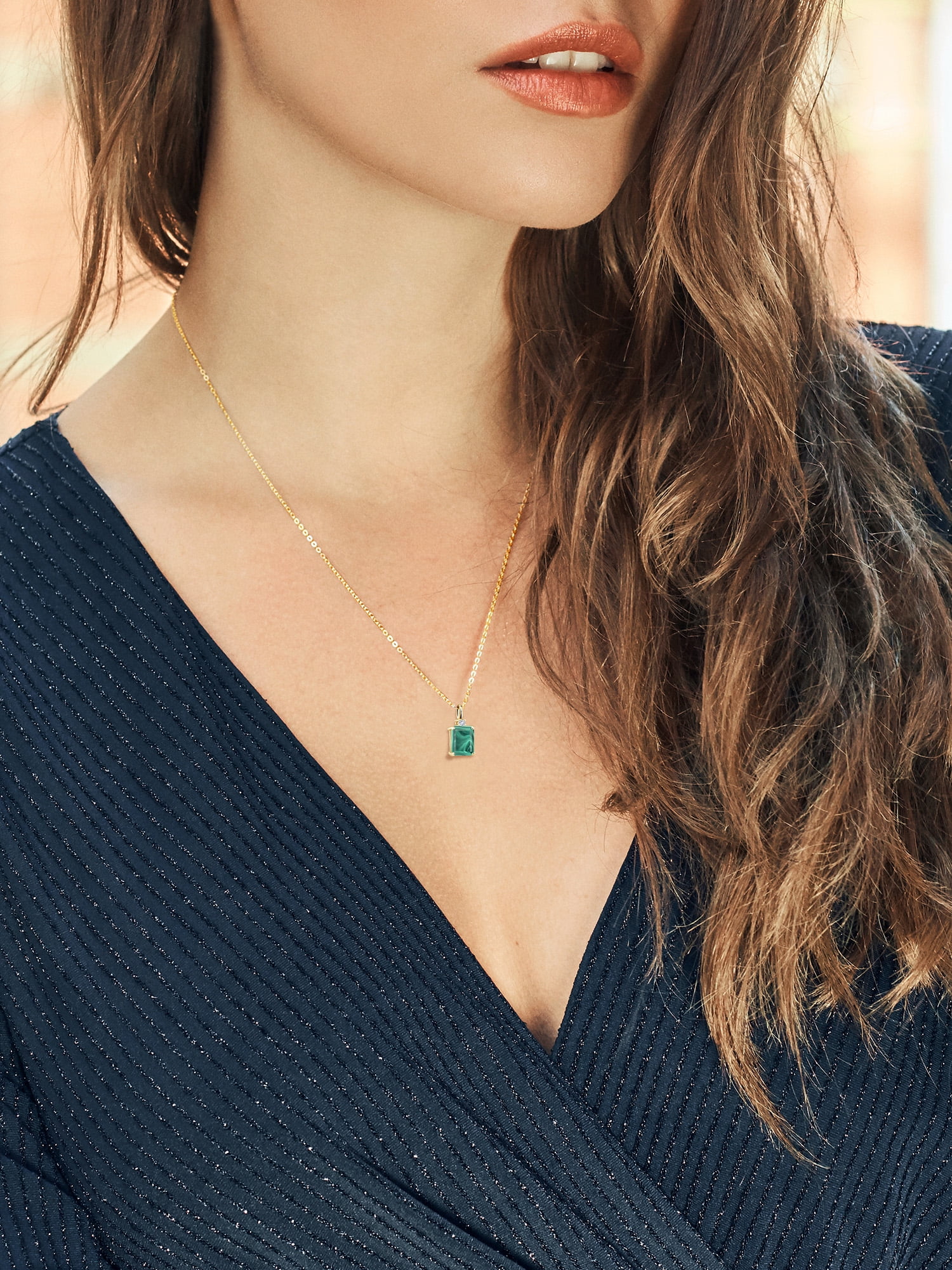 Green Malachite & White Sapphire Pendant Necklace for Women