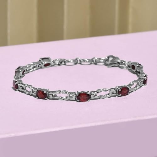 Natural Garnet Gemstone Stainless Steel Bracelet for Women