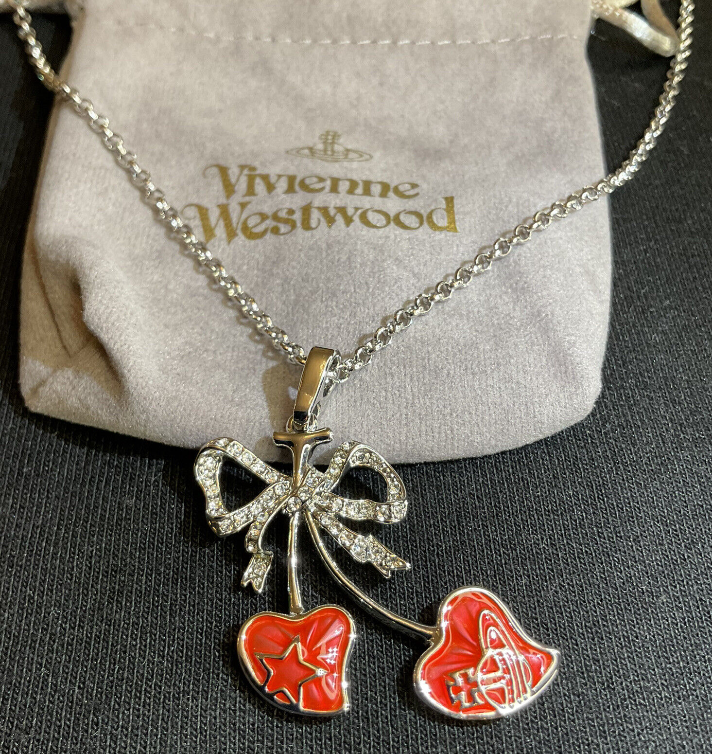 Vintage Red Cherry Saturn Necklace by Vivienne Westwood
