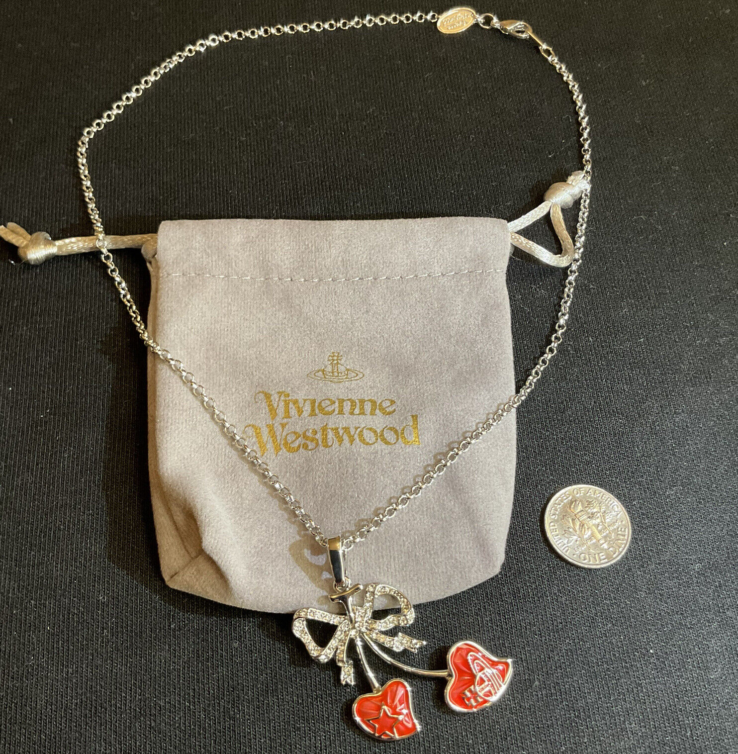 Vintage Red Cherry Saturn Necklace by Vivienne Westwood