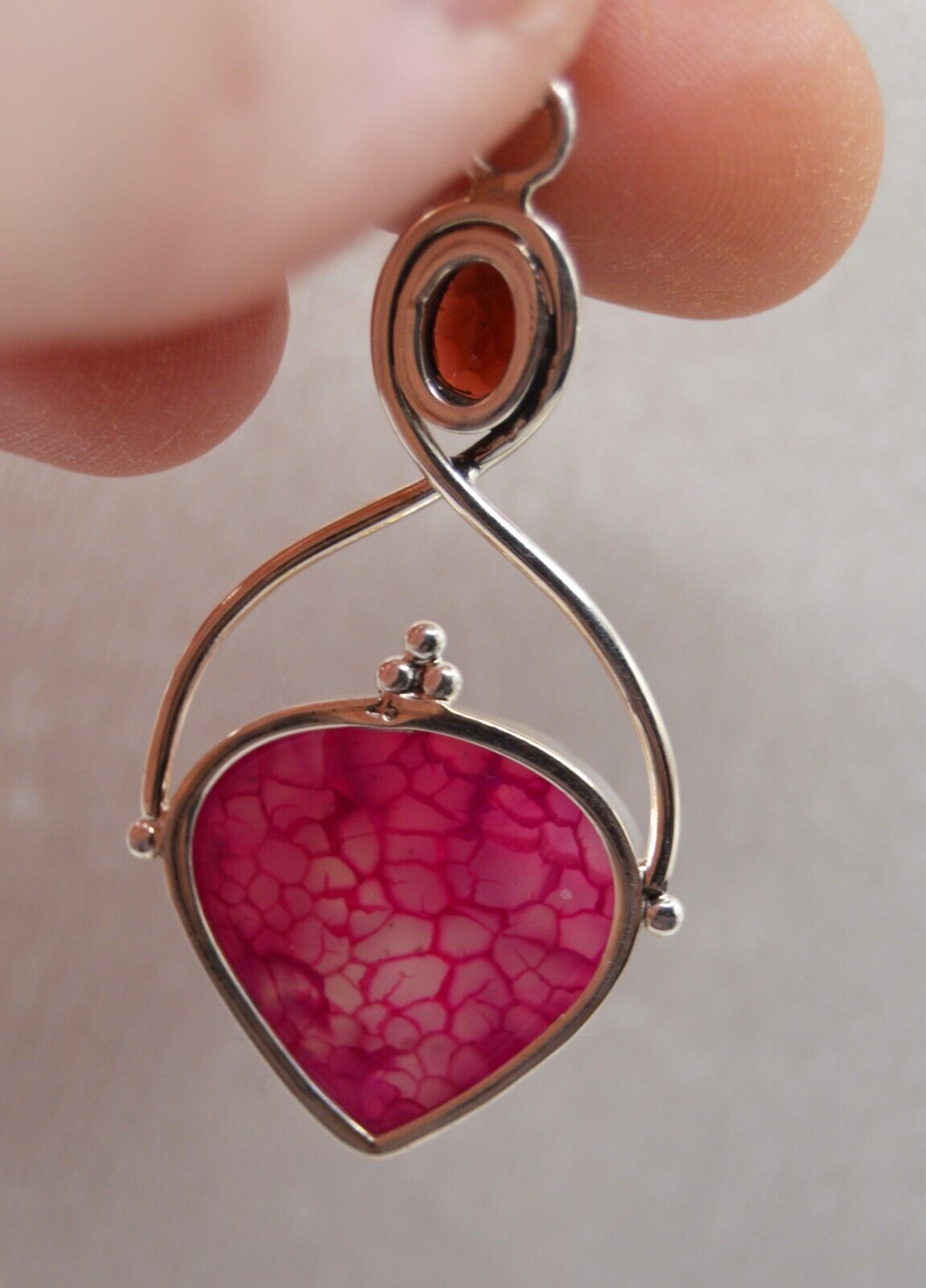 Garnet and Pink Dragon Vein Agate Pendant Necklace