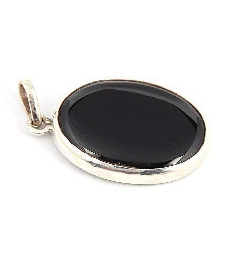 925 Sterling Silver Black Onyx Oval Pendant, Handmade