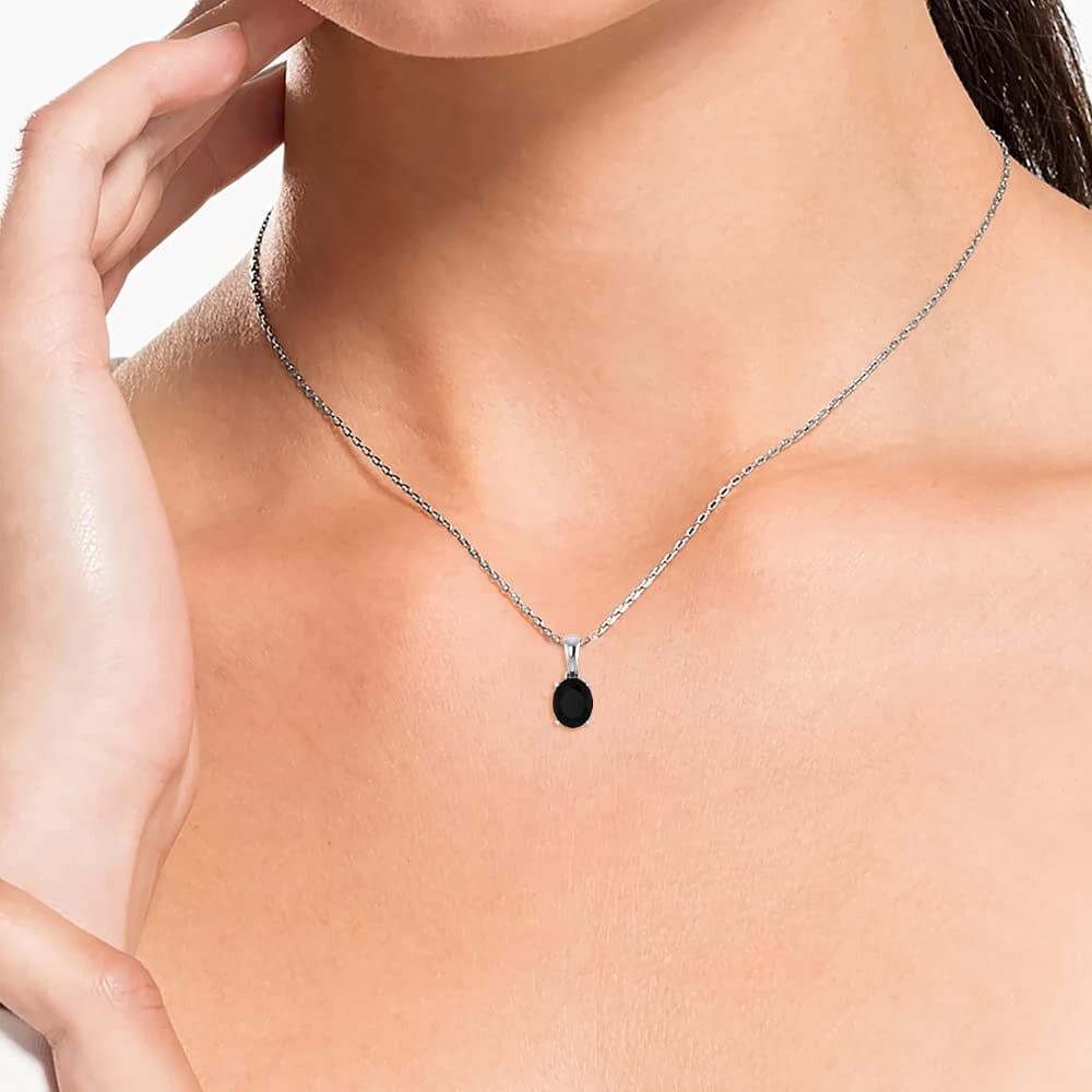 925 Sterling Silver Black Onyx Oval Pendant, Handmade