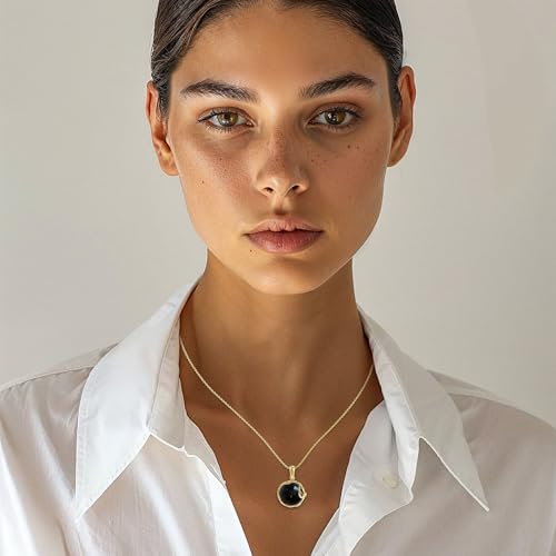 14K gold plated black onyx pendant for women
