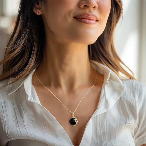 14K gold plated black onyx pendant for women