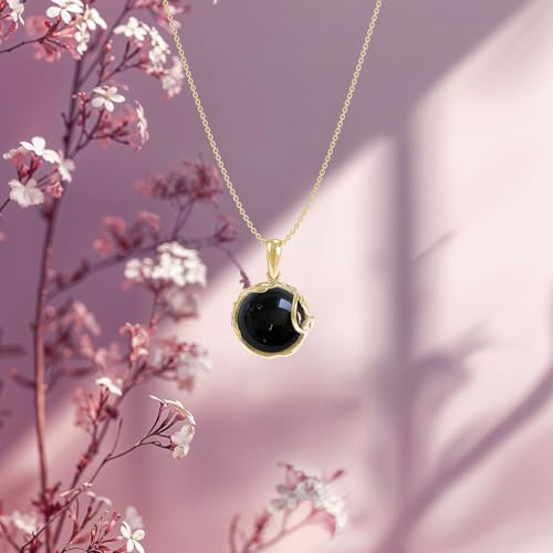 14K gold plated black onyx pendant for women