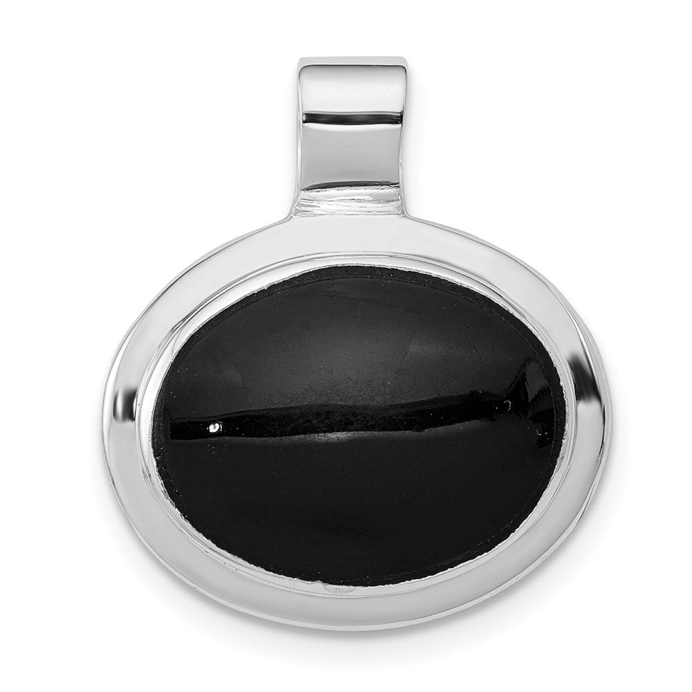 Sterling Silver Rhodium Plated Onyx Pendant - Medium