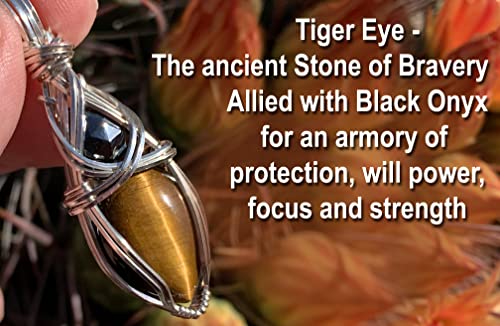 Tiger Eye and Black Onyx Necklace Pendant - Protection