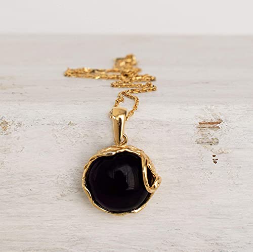 14K gold plated black onyx pendant for women