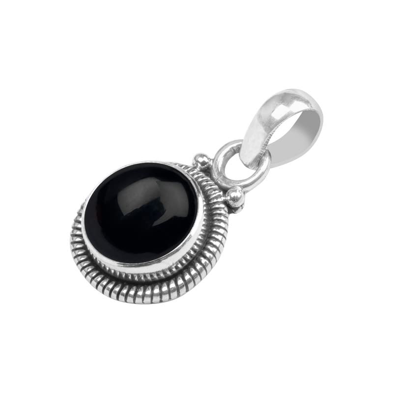 Black Onyx Stone Sterling Silver Pendant Necklace Women