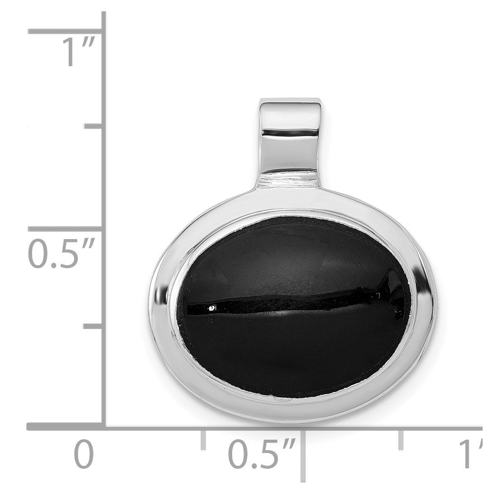 Sterling Silver Rhodium Plated Onyx Pendant - Medium