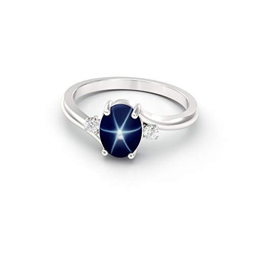 Blue Star Sapphire Sterling Silver Ring with White Accents