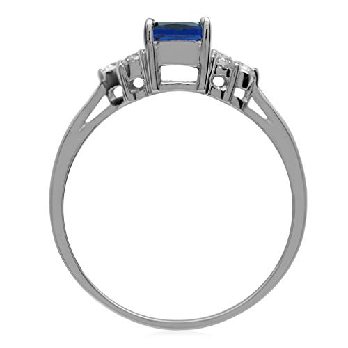 Blue Sapphire Octagon Sterling Silver Engagement Ring, Size 6.5