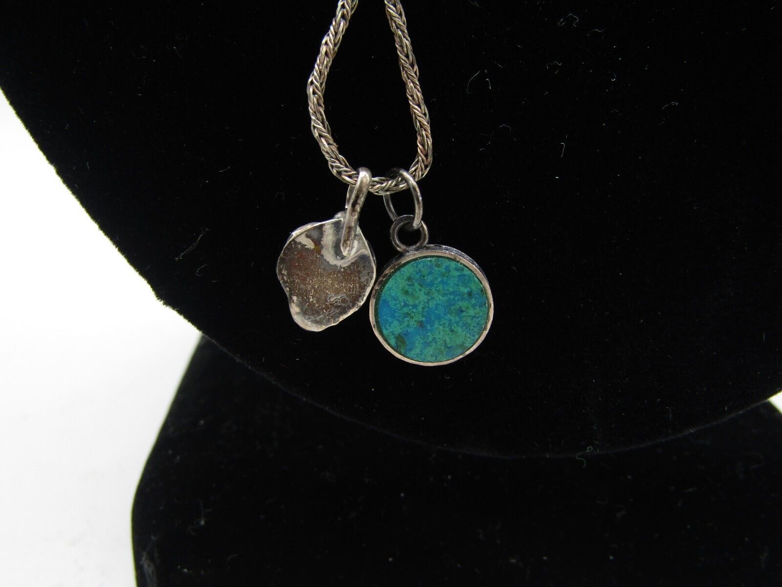 Malachite and Red Coral Pendant Necklace Sterling Silver
