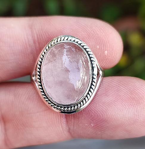 Handmade Rose Quartz Sterling Silver Women's Ring