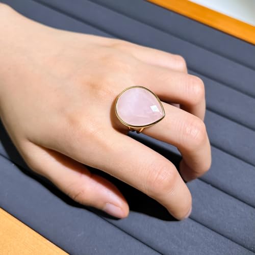 LDADAN Crystal Teardrop Gemstone Ring for Women
