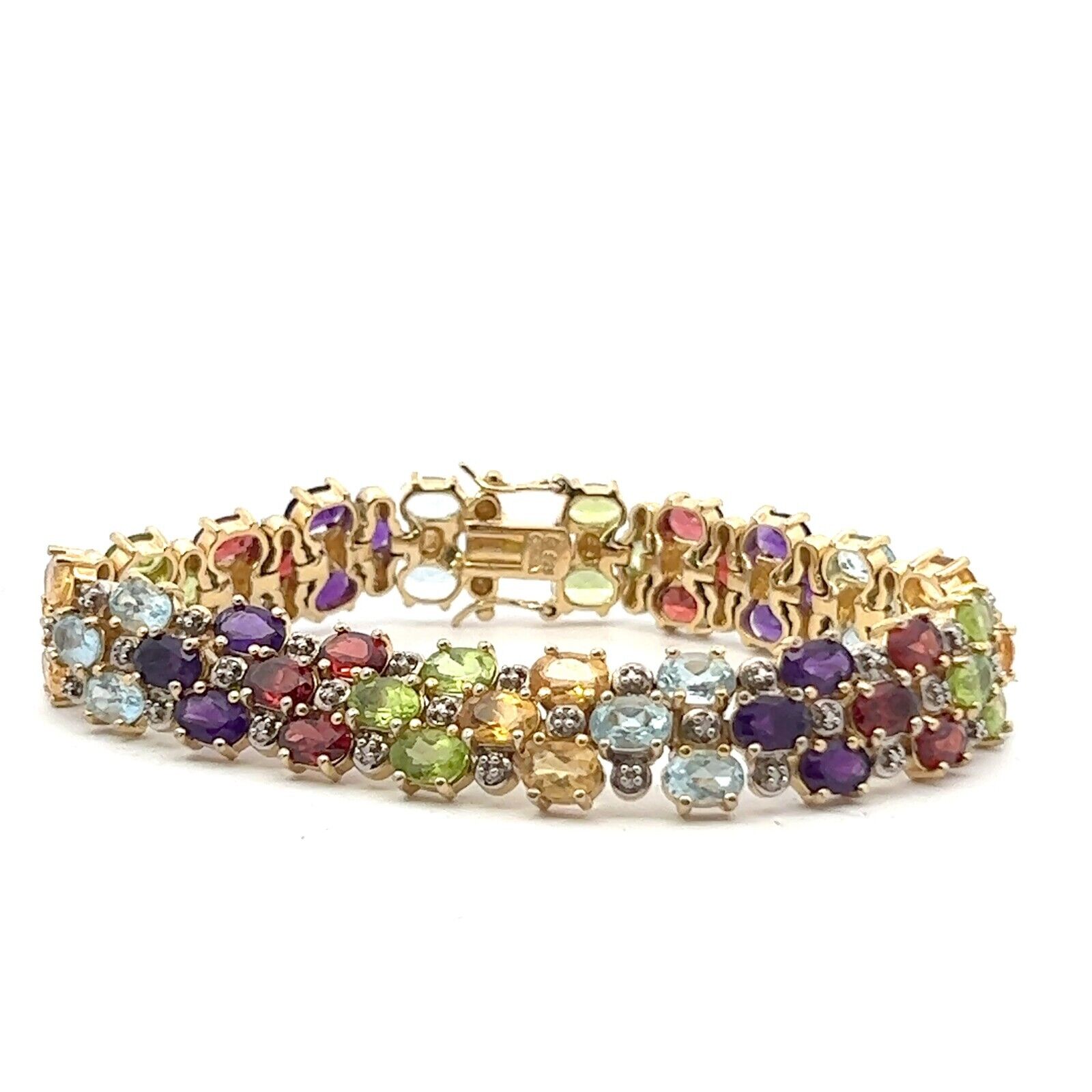 Gemstone Cluster 13ctw Gold-Plated Sterling Bracelet