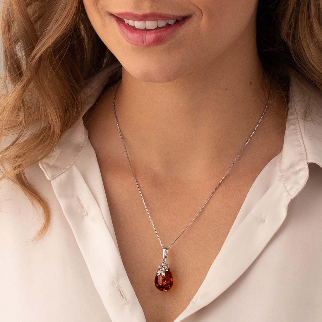 Sterling Silver Baltic Amber Bee Pendant Necklace, 18