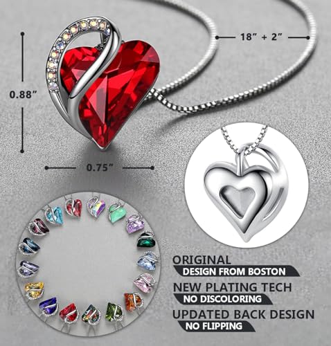 Rainbow Blue Birthstone Heart Pendant Necklace - Gift for Her