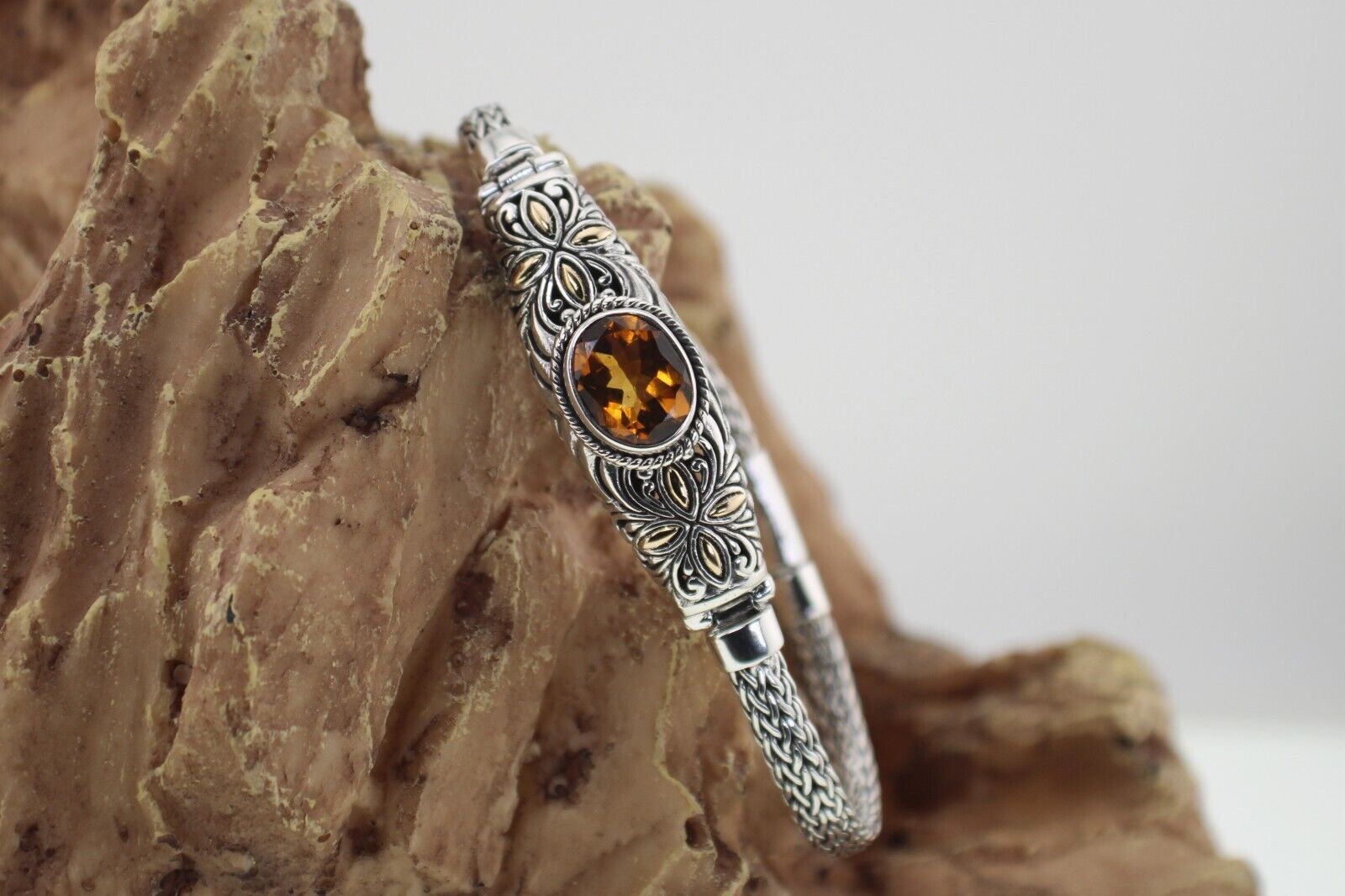 Sterling Silver Maderia Citrine Bracelet with Gold Accents