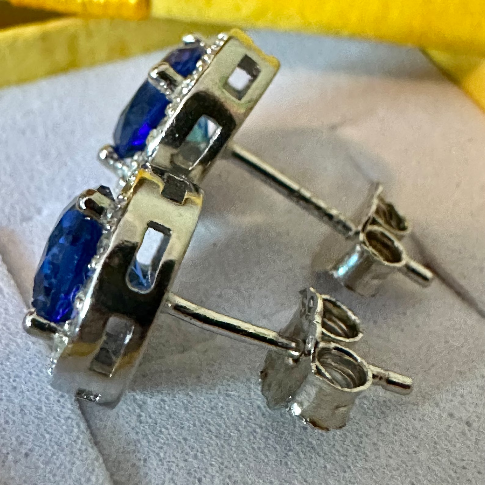 Tanzanite White Topaz 9MM Stud Earrings - 925 Silver