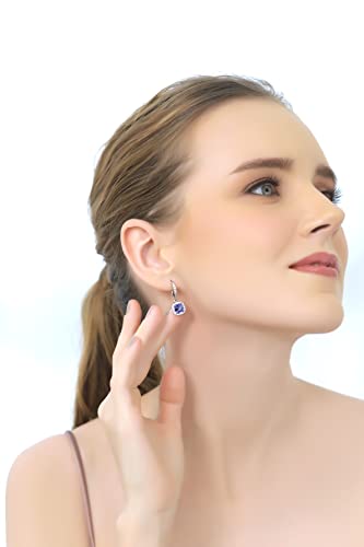 Sterling Silver Tanzanite Dangle Earrings with White Topaz