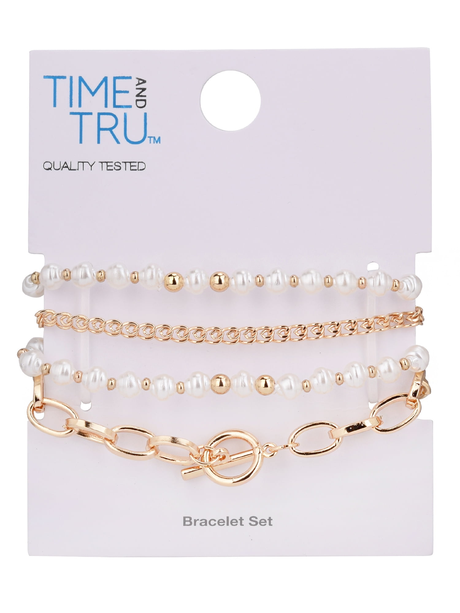 Gold Tone and Faux Pearl Bracelet Set, 4-Piece