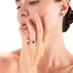 Blue Sapphire Octagon Sterling Silver Engagement Ring, Size 6.5